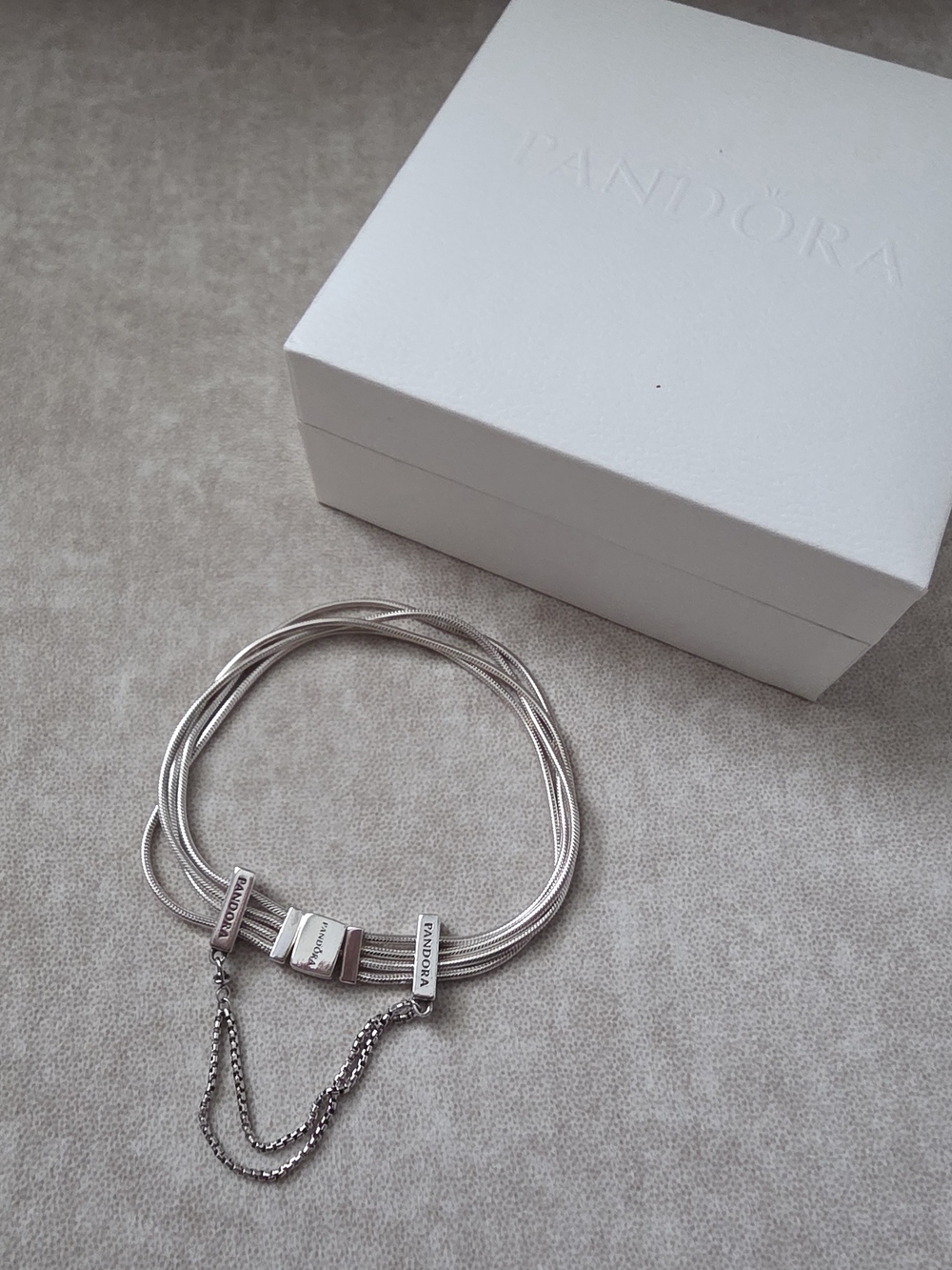 Pandora Silver "Reflexions" Multi-Strand Snake Chain Bracelet with Safety Chain